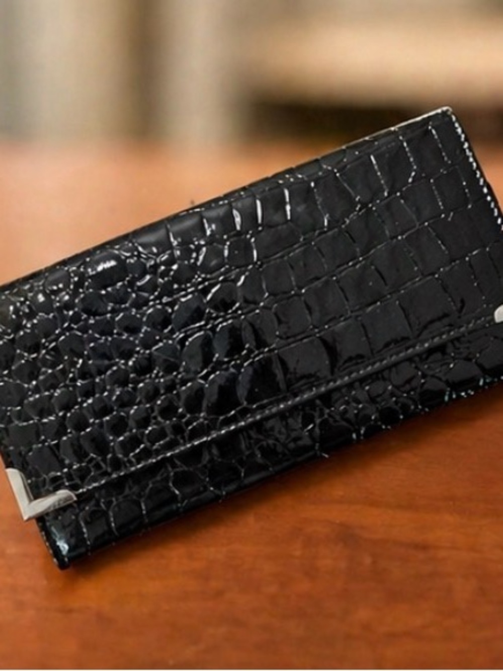 Black Croc-Embossed Leather Wallet